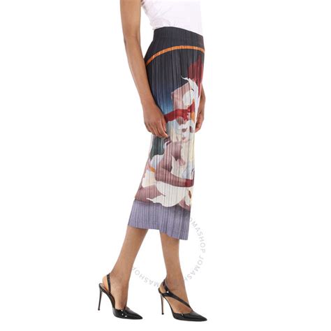 Burberry Meditation Print Satin Plisse Midi Skirt 